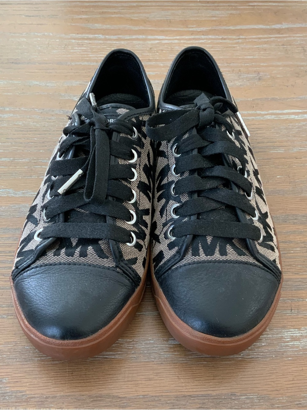 Michael Kors Canvas Logo Leather Beige Laces Sneakers US 7